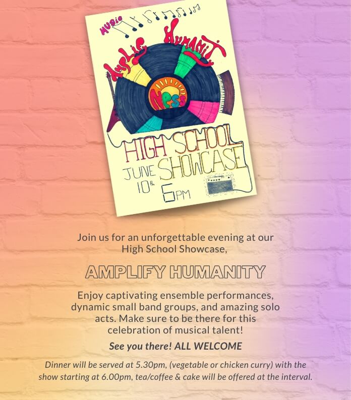 High School showcase poster on a brick wall