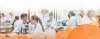 High School Information Night, students in science lab in lab coats